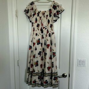 Tory Burch new with tags never worn printed smocked dress in ivory T Rose